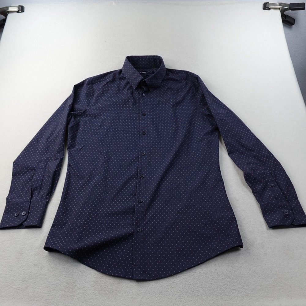 Mizzen+Main Leeward Shirt Mens Medium Trim Blue Print Performance Stretch